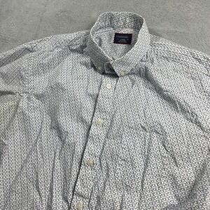 UNTUCKit Blue White Abstract Button Up Cotton Short Sleeve Shirt Mens Large